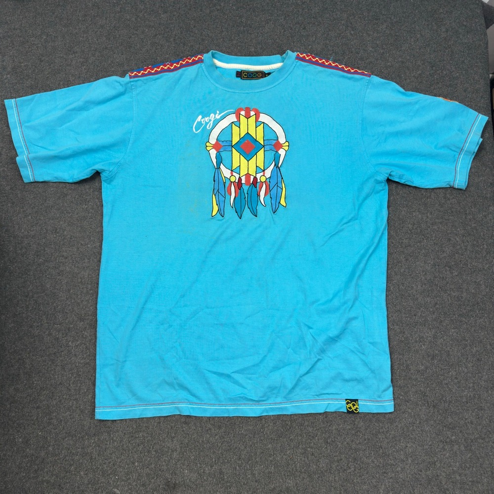 COOGI Embroidered Graphic T Shirt Blue Dreamcatcher Y2K Hip Hop Mens XL
